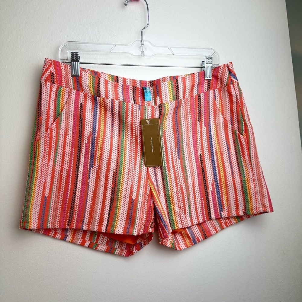 🆕 Francesca's Collections (Buttons) Orange with Multicolor Striped Shorts ~ M